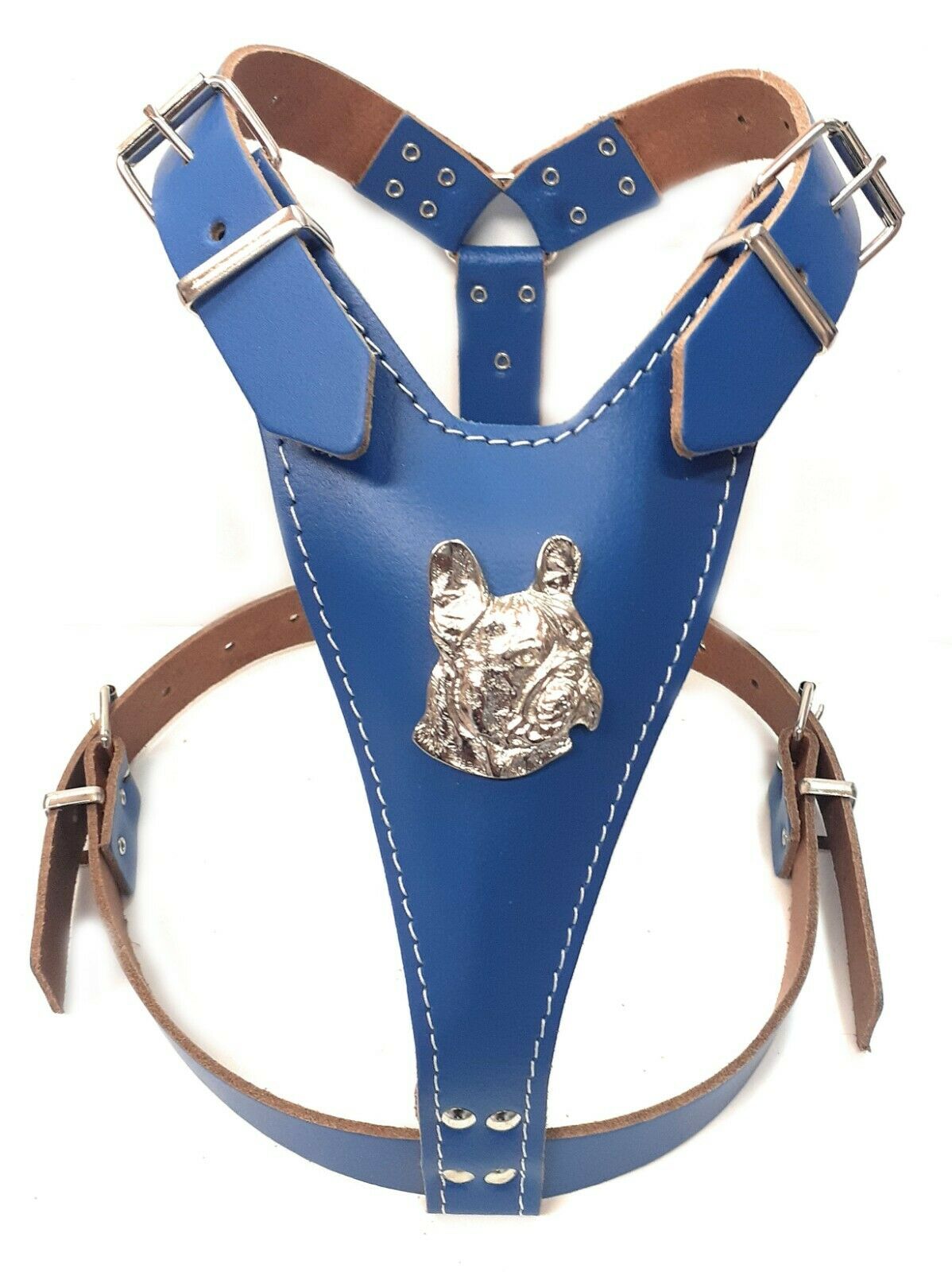 Leather Frenchie Harness with French Bulldog Head Motif only For Fully Grown and Bit Bigger French Bulldogs