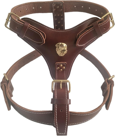 Extra Large Heavy Duty Leather Dog Harness with Rottweiler Decorative Badge