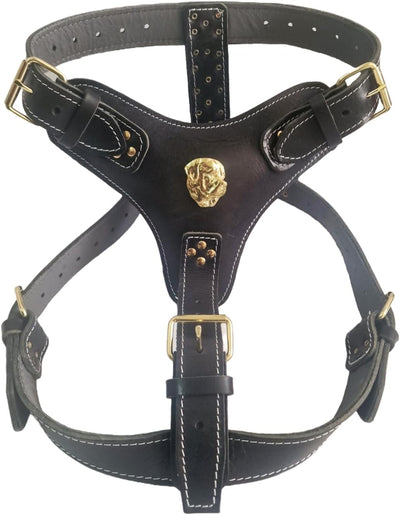 Extra Large Heavy Duty Leather Dog Harness with Rottweiler Decorative Badge