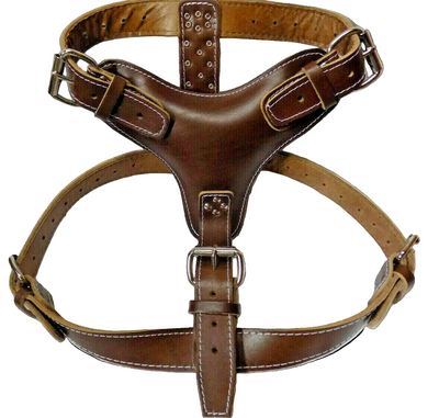 Extra Large Heavy Duty Plain Dark Brown Leather Dog Harness