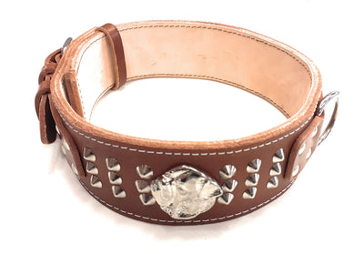 2.5 inch Brown Leather Dog Collar with American Bulldog Head Motif and Studds