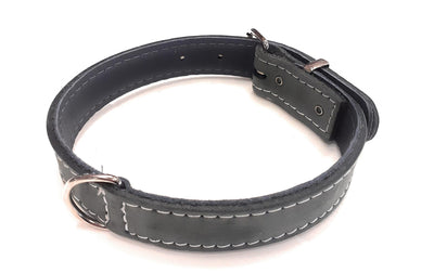 1" Grey Plain Leather Dog Collar for Small and Medium Dog Breeds