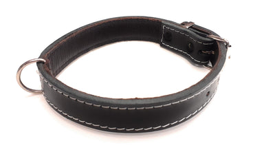 1" Black Plain Leather Dog Collar for Small and Medium Dog Breeds