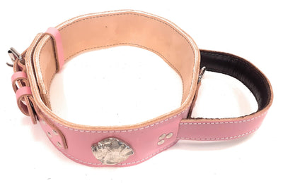 2.5 inch Baby Pink Dog Collar with American bulldog Head Motif & Handle