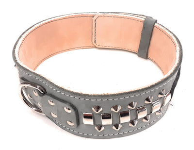 2.5 inch Grey Leather Dog Collar with Decorative Unique Design