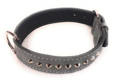 1.25" Grey Leather Dog Collar with Studded Design for Medium & Large Dog Breeds