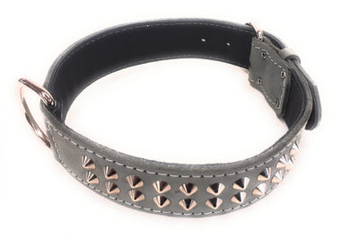 1.5" Grey Leather Dog Collar with Studded Design for Large Dog Breeds