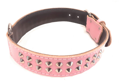 1.5" Baby Pink Leather Dog Collar with Studded Design for Large Dog Breeds