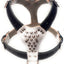 Two Tone White / Black Leather Dog Harness with Staffy Head Motif & Studded Design