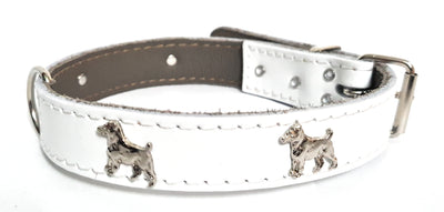 1" White Leather Dog Collar with Jack Russell Badges