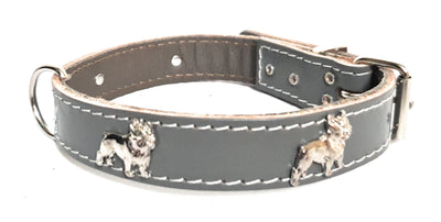 1" wide Beautiful Leather Dog Collars with French Bulldog Badges [ALL COLORS]