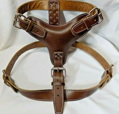 Extra Large Heavy Duty Plain Dark Brown Leather Dog Harness