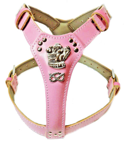 Baby Pink Leather Dog Harness with Staffordshire Bullterrier and Knot