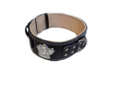 2.5 inch Black Leather Dog Collar with Staffordshire Bull Terrier Head motif