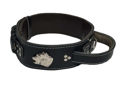 2.5 inch Heavy Duty Dog Collar with American Bully Head Motif and Handle