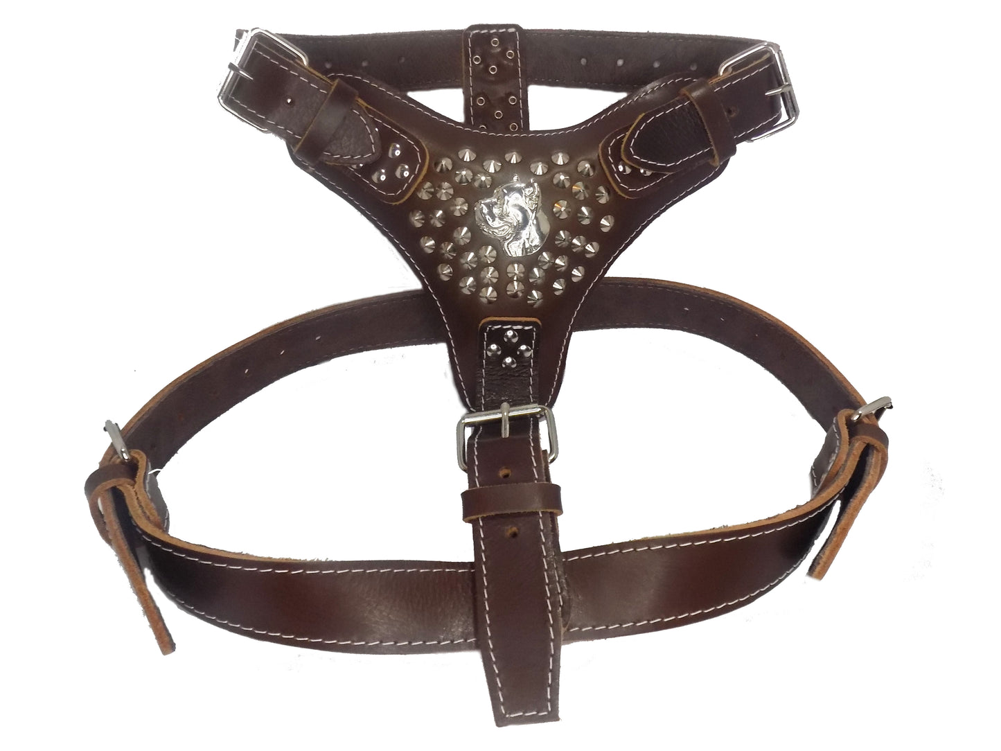 Extra Large Heavy Duty Leather Dog Harness with Cane Corso and Studded Design
