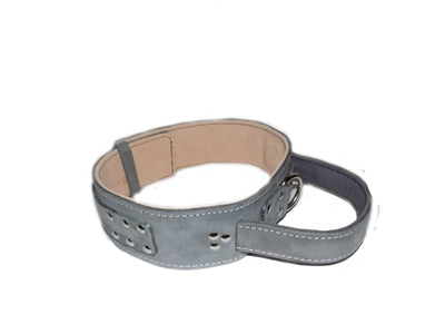2.5 inch Heavy Duty Plain Grey Leather Dog Collar with Padded Handle
