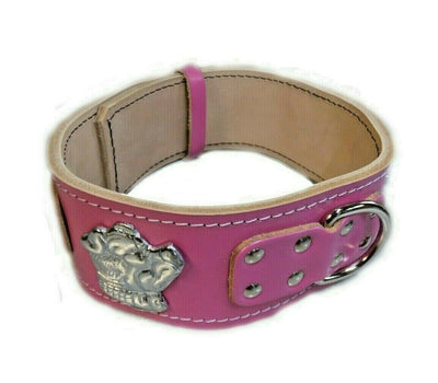 2.5 inch Deep Pink Leather Dog Collar with Staffordshire Bull Terrier Head motif