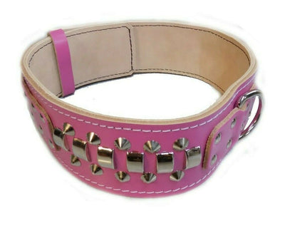 2.5 inch Deep Pink Leather Dog Collar with Decorative Unique Design