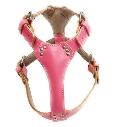 Deep Pink Plain Leather Dog Harness for Any Large Dog Breed