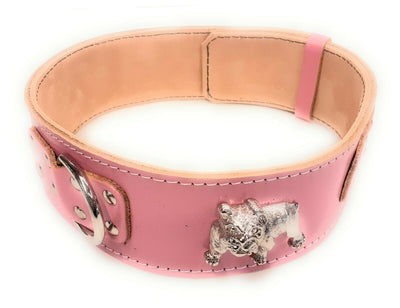 2.5 inch Deep Pink Dog Collar with English Bulldog Head Motif