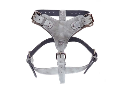 leather grey dog harness