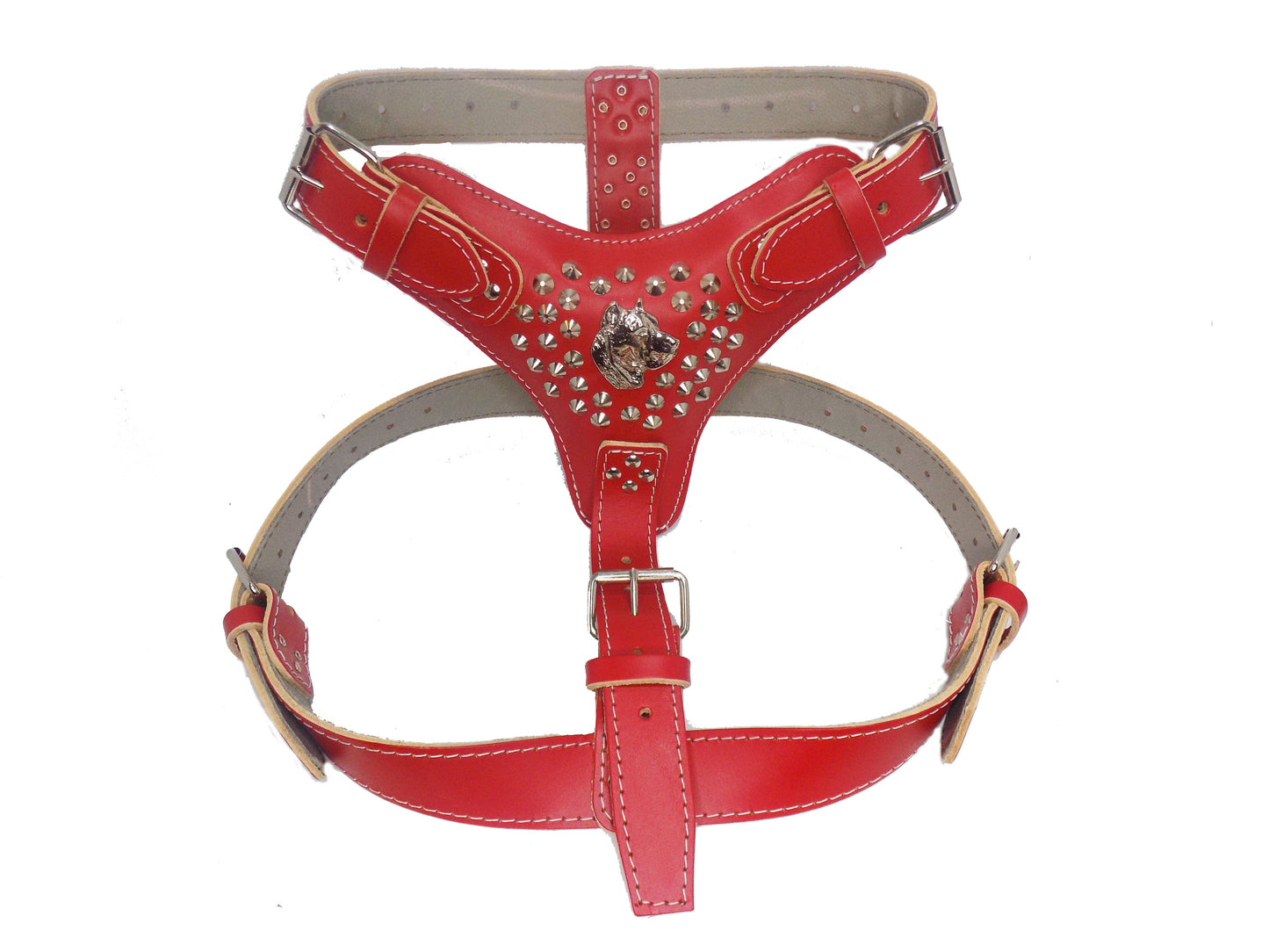 Extra Large Heavy Duty Leather Dog Harness with Presa Canario and Studded Design