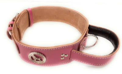 2.5 inch Deep Pink Dog Collar with Rottweiler Head Motif and Handle